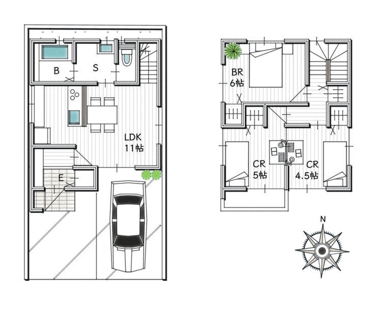 岡山市北区今丁目2号棟間取り図
